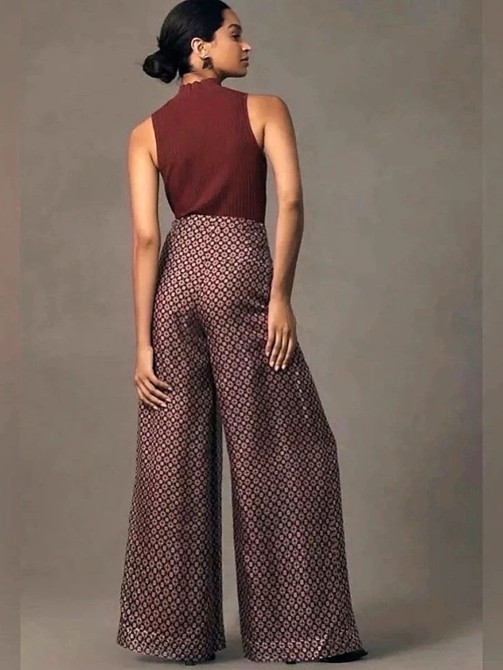 NWOT, Maeve by Anthropologie Wide Leg Geometric Pants in Burgundy & Pink Size 14 - Picture 3 of 5